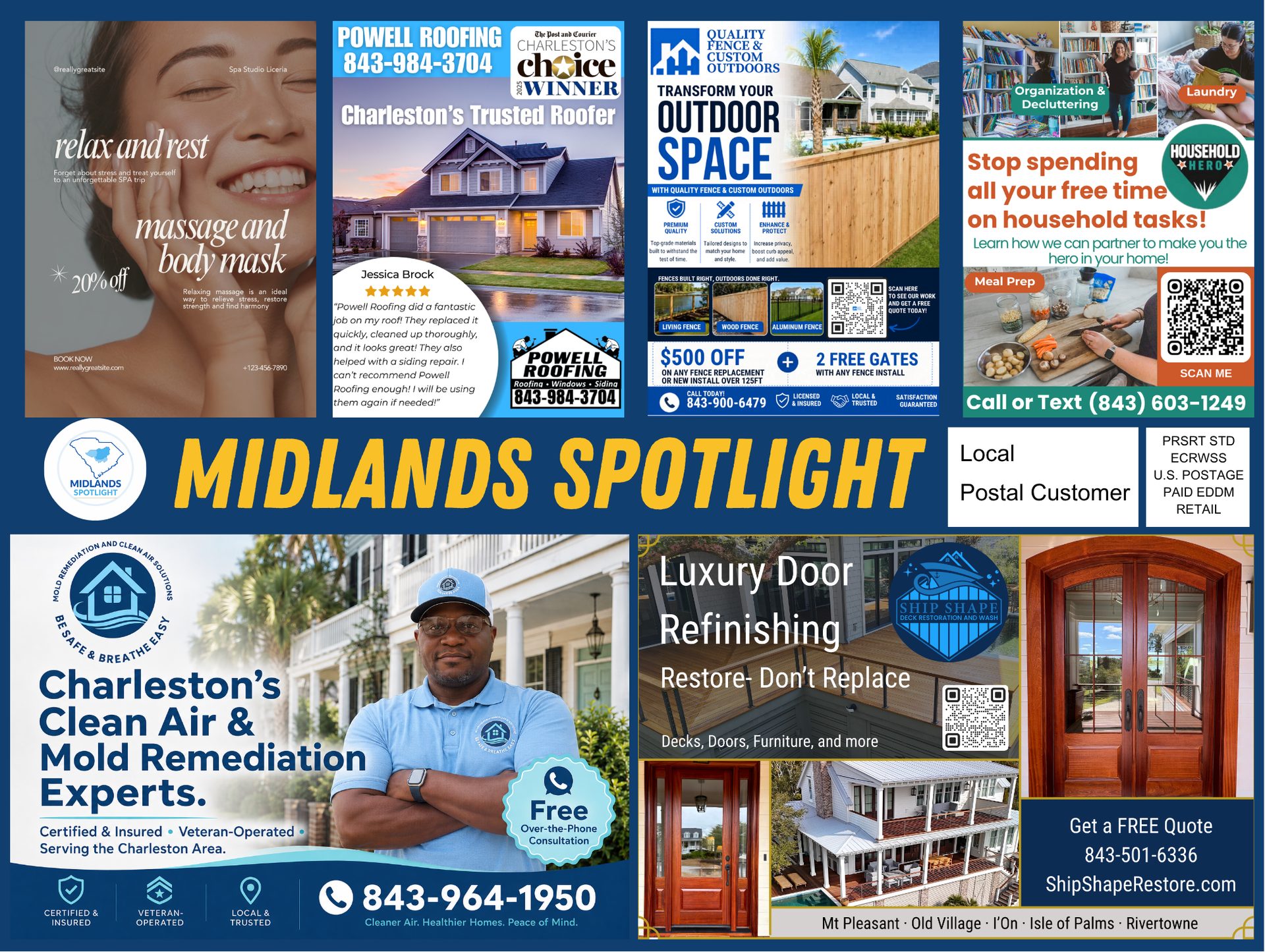 Midlands Spotlight shared 9x12 postcard featuring local Midlands businesses